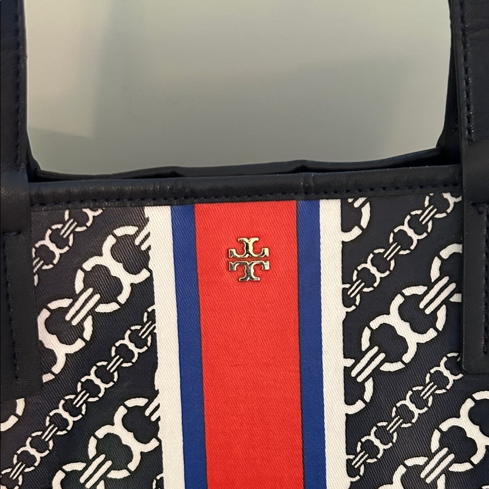 Tory Burch Blue and Red Stripe Tote - Picture 2 of 7